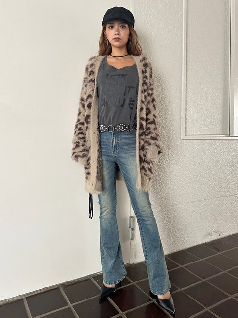 レオパード柄シャギーニットカーディガン